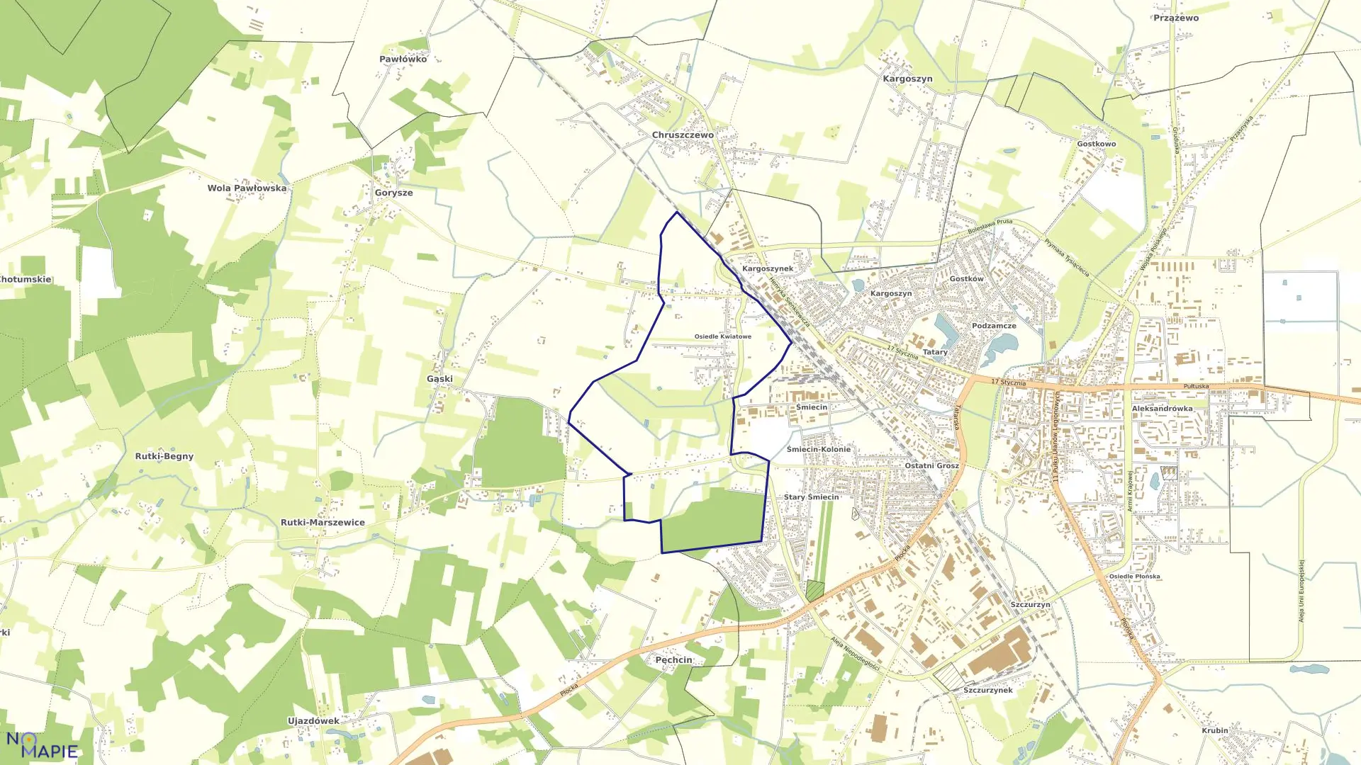 Mapa obrębu ŚMIECIN KOLONIA w mieście Ciechanów