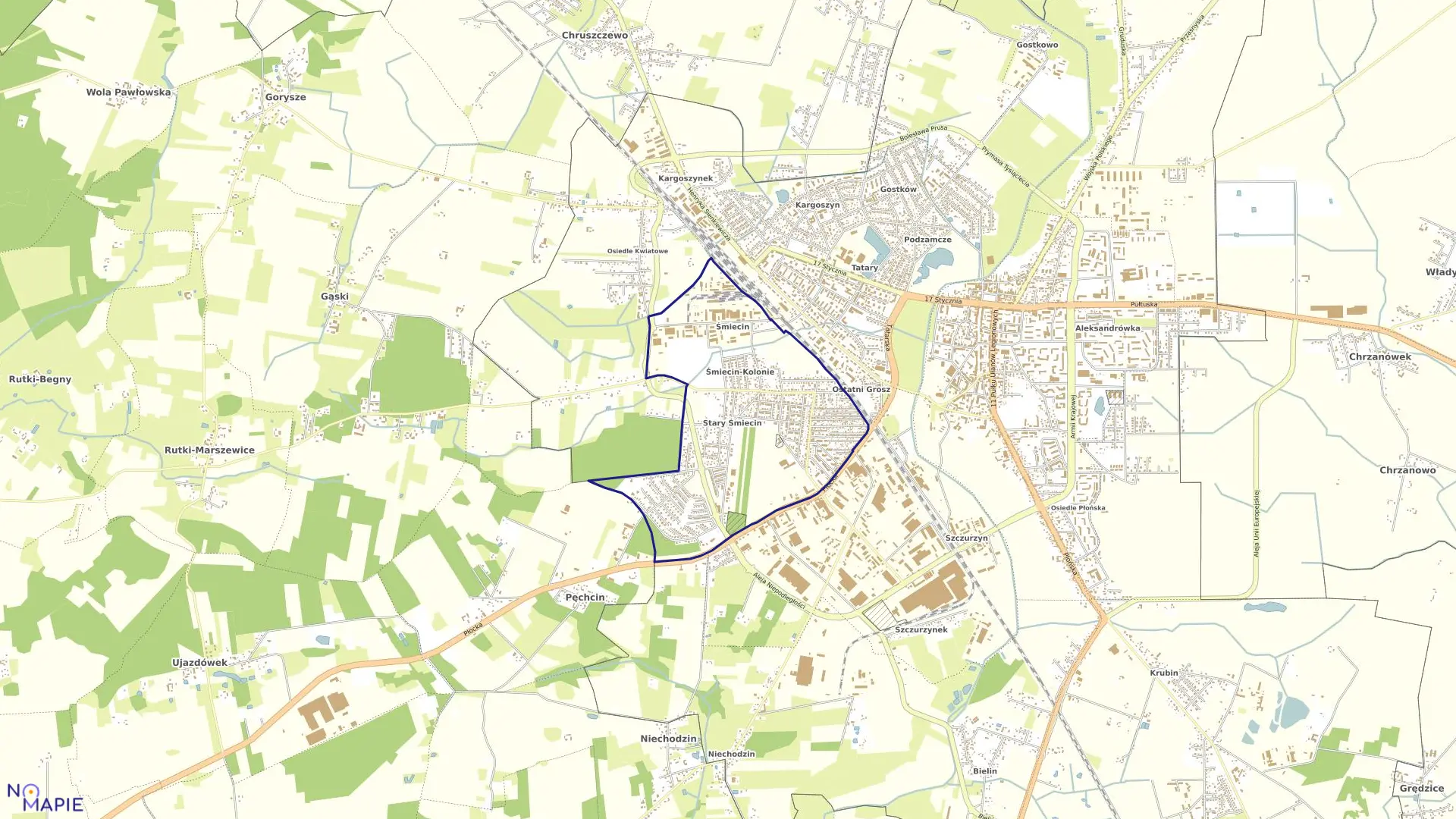 Mapa obrębu ŚMIECIN w mieście Ciechanów