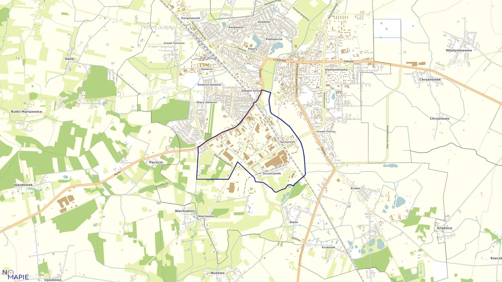 Mapa obrębu SZCZURZYN w mieście Ciechanów